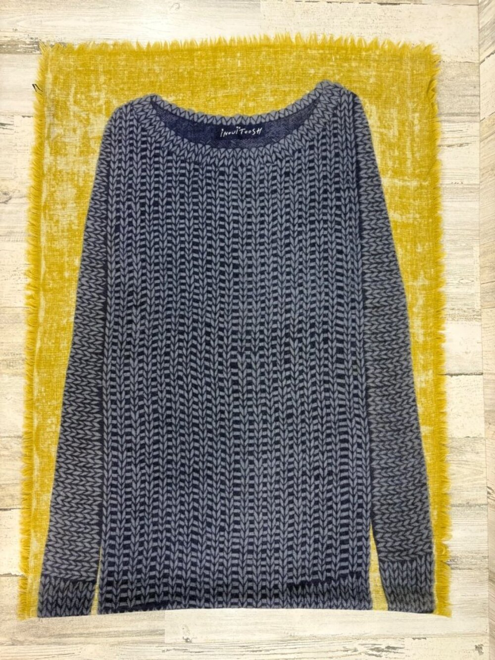 INOUITOOSH Wool Scarf Shawl Wrap Navy Knit Dress Inoui Editions